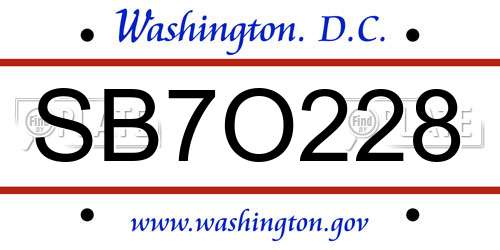 SB7O228 District Of Columbia License Plate