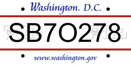 SB7O278 District Of Columbia License Plate