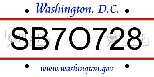 SB7O728 District Of Columbia License Plate