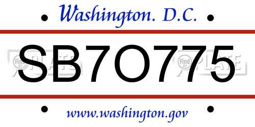 SB7O775 District Of Columbia License Plate