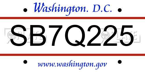 SB7Q225 District Of Columbia License Plate