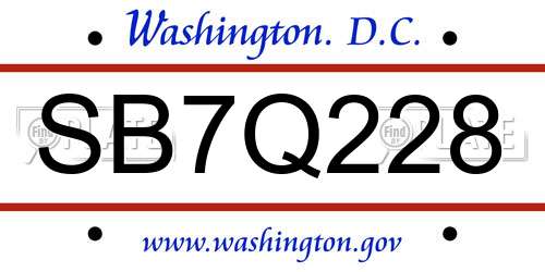 SB7Q228 District Of Columbia License Plate