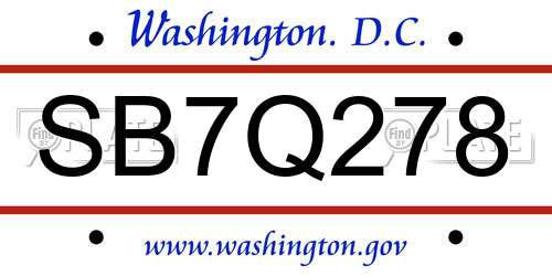 SB7Q278 District Of Columbia License Plate