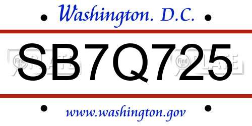 SB7Q725 District Of Columbia License Plate