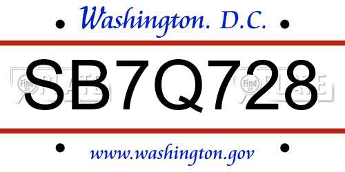 SB7Q728 District Of Columbia License Plate