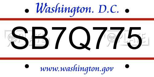 SB7Q775 District Of Columbia License Plate