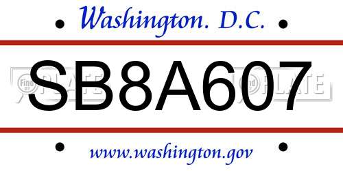 SB8A607 District Of Columbia License Plate