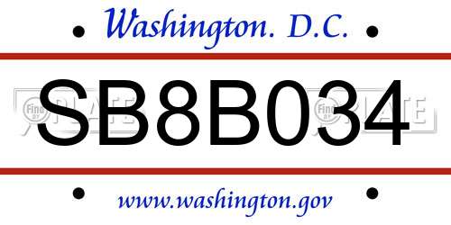 SB8B034 District Of Columbia License Plate