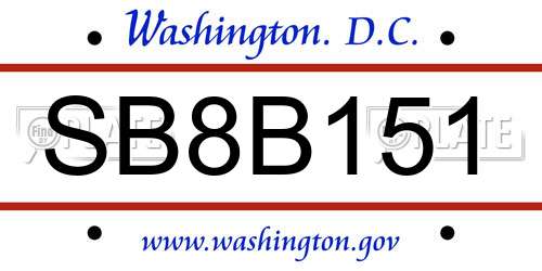 SB8B151 District Of Columbia License Plate