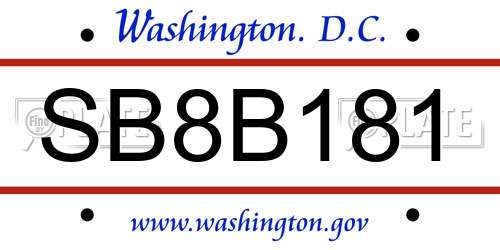SB8B181 District Of Columbia License Plate
