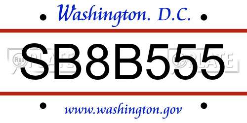 SB8B555 District Of Columbia License Plate