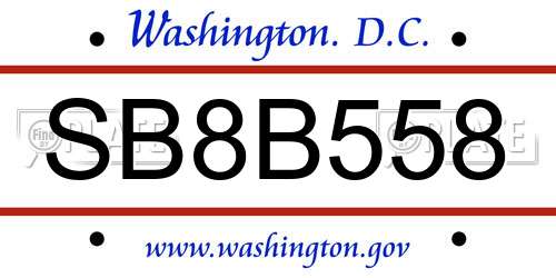 SB8B558 District Of Columbia License Plate