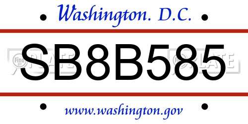 SB8B585 District Of Columbia License Plate