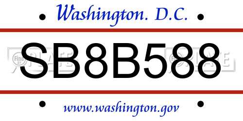 SB8B588 District Of Columbia License Plate