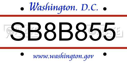 SB8B855 District Of Columbia License Plate