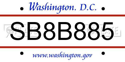 SB8B885 District Of Columbia License Plate
