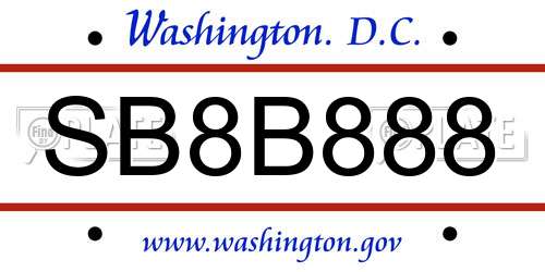 SB8B888 District Of Columbia License Plate