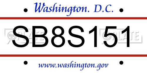 SB8S151 District Of Columbia License Plate