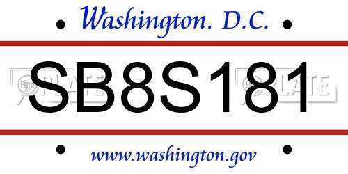 SB8S181 District Of Columbia License Plate