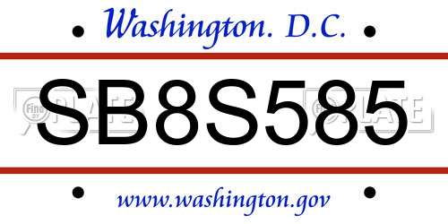 SB8S585 District Of Columbia License Plate
