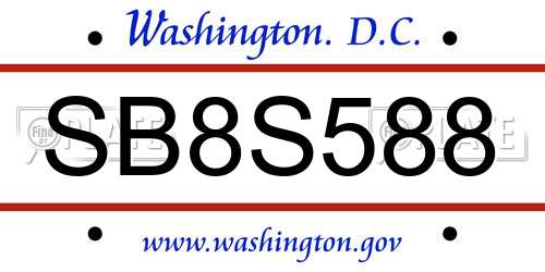 SB8S588 District Of Columbia License Plate