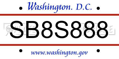 SB8S888 District Of Columbia License Plate
