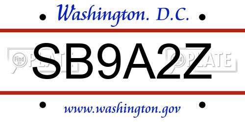 SB9A2Z District Of Columbia License Plate