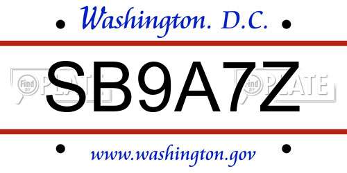 SB9A7Z District Of Columbia License Plate
