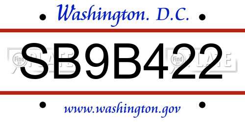 SB9B422 District Of Columbia License Plate