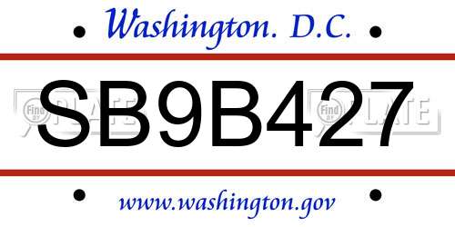 SB9B427 District Of Columbia License Plate