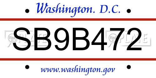 SB9B472 District Of Columbia License Plate
