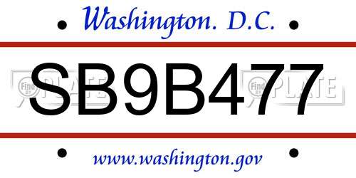 SB9B477 District Of Columbia License Plate