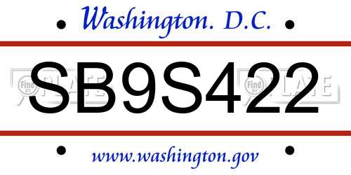 SB9S422 District Of Columbia License Plate