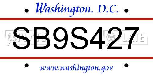 SB9S427 District Of Columbia License Plate