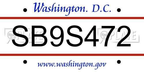 SB9S472 District Of Columbia License Plate