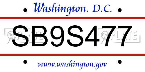 SB9S477 District Of Columbia License Plate