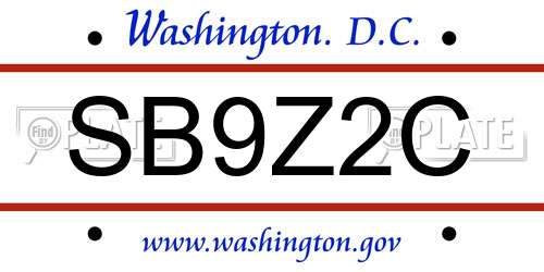 SB9Z2C District Of Columbia License Plate