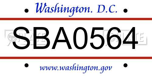 SBA0564 District Of Columbia License Plate