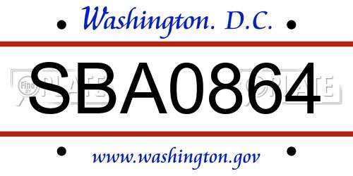 SBA0864 District Of Columbia License Plate