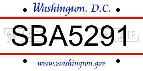 SBA5291 District Of Columbia License Plate