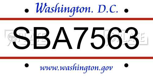 SBA7563 District Of Columbia License Plate