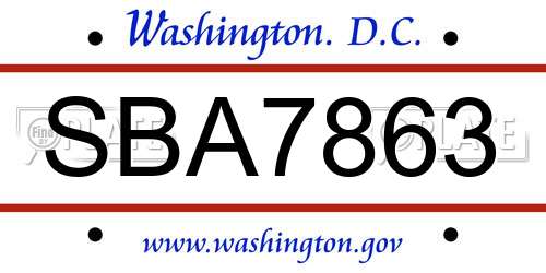 SBA7863 District Of Columbia License Plate