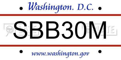 SBB30M District Of Columbia License Plate