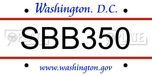 SBB350 District Of Columbia License Plate