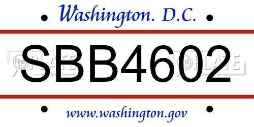 SBB4602 District Of Columbia License Plate