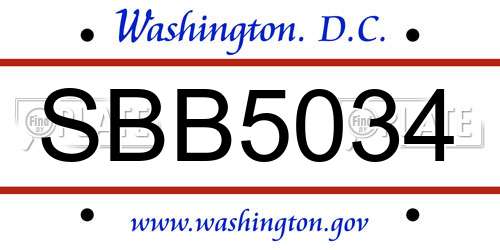 SBB5034 District Of Columbia License Plate