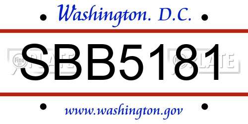 SBB5181 District Of Columbia License Plate