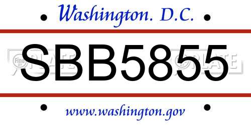 SBB5855 District Of Columbia License Plate