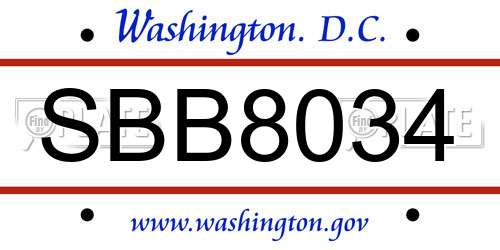 SBB8034 District Of Columbia License Plate