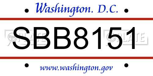 SBB8151 District Of Columbia License Plate